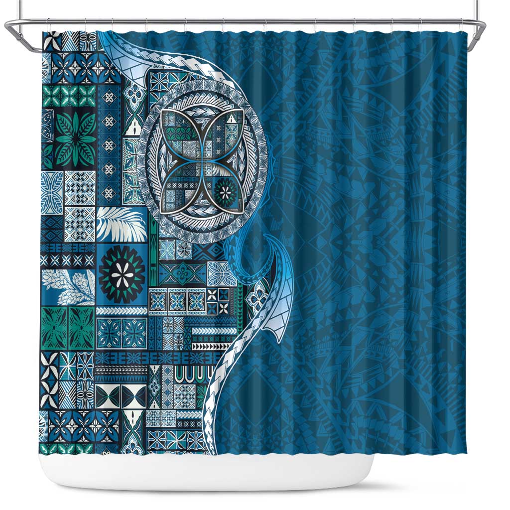 Samoan Siapo Art Tattoo Polynesian Pattern Shower Curtain Teal Color - Polynesian Pride