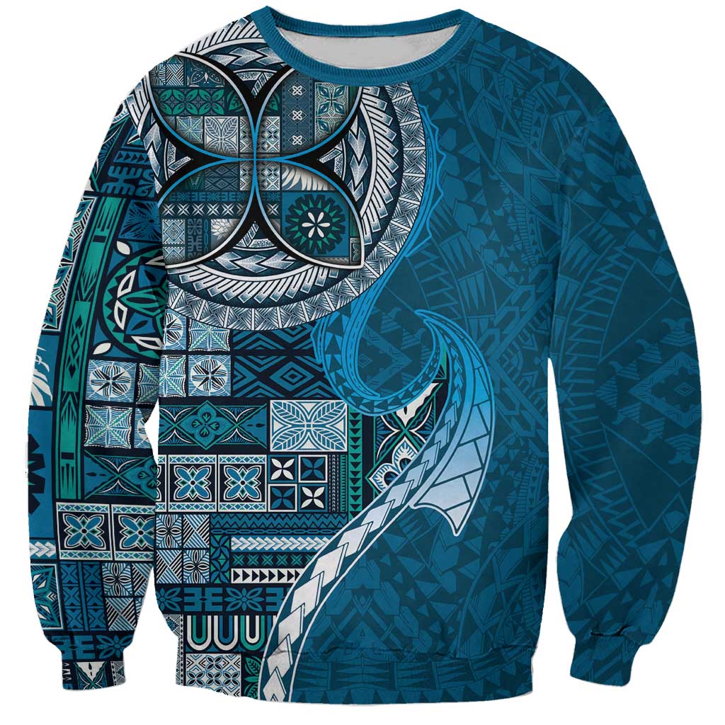 Samoan Siapo Art Tattoo Polynesian Pattern Sweatshirt Teal Color - Polynesian Pride