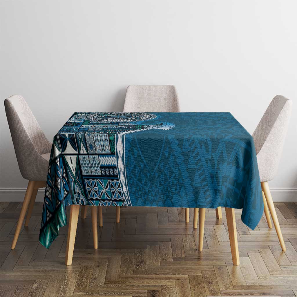 Samoan Siapo Art Tattoo Polynesian Pattern Tablecloth Teal Color - Polynesian Pride