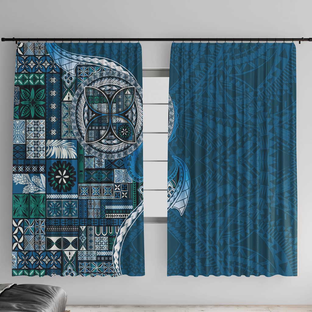 Samoan Siapo Art Tattoo Polynesian Pattern Window Curtain Teal Color - Polynesian Pride