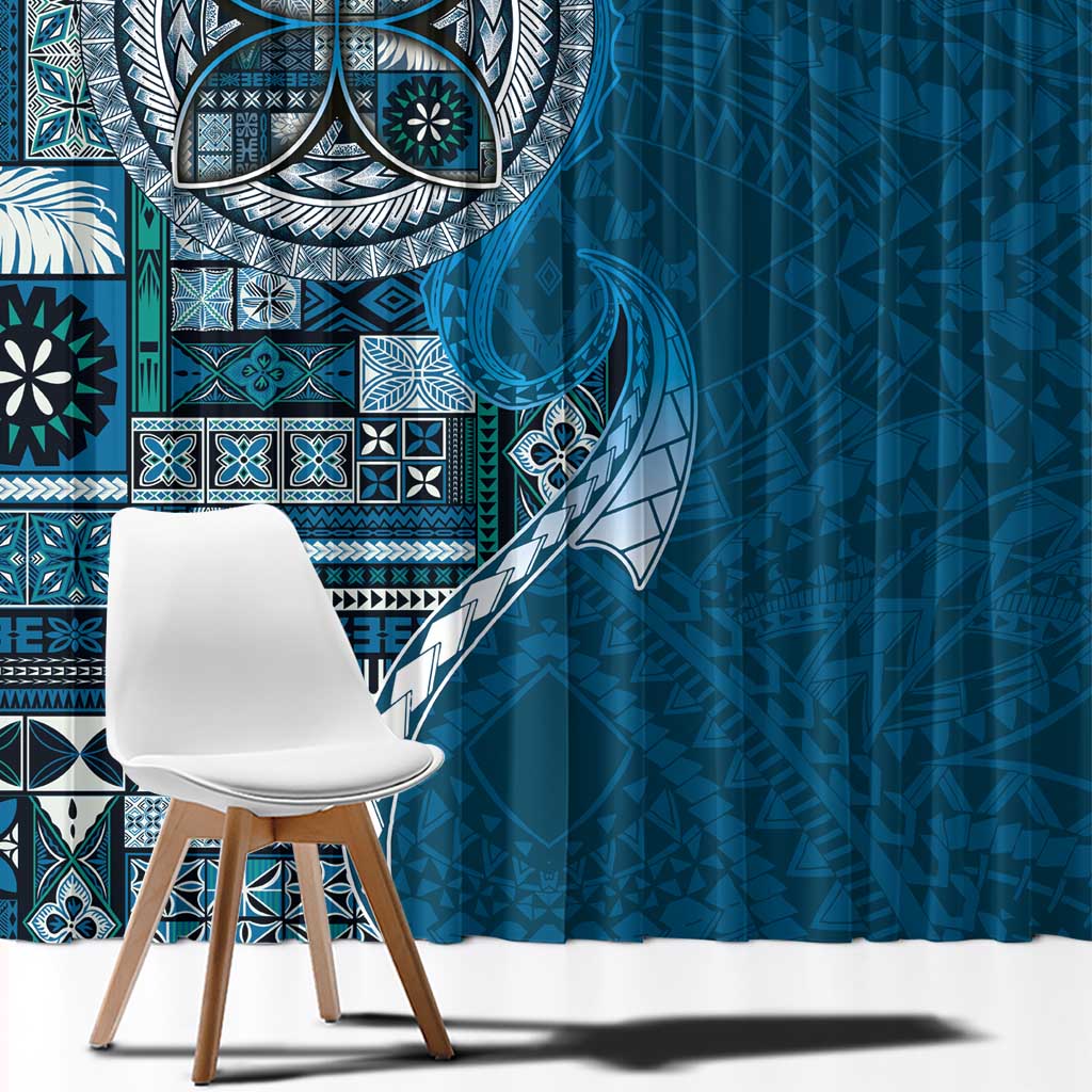 Samoan Siapo Art Tattoo Polynesian Pattern Window Curtain Teal Color - Polynesian Pride