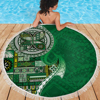 Samoan Siapo Art Tattoo Polynesian Pattern Beach Blanket Green Color - Polynesian Pride
