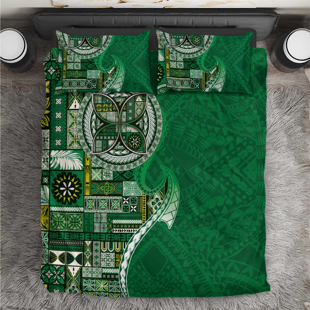 Samoan Siapo Art Tattoo Polynesian Pattern Bedding Set Green Color - Polynesian Pride