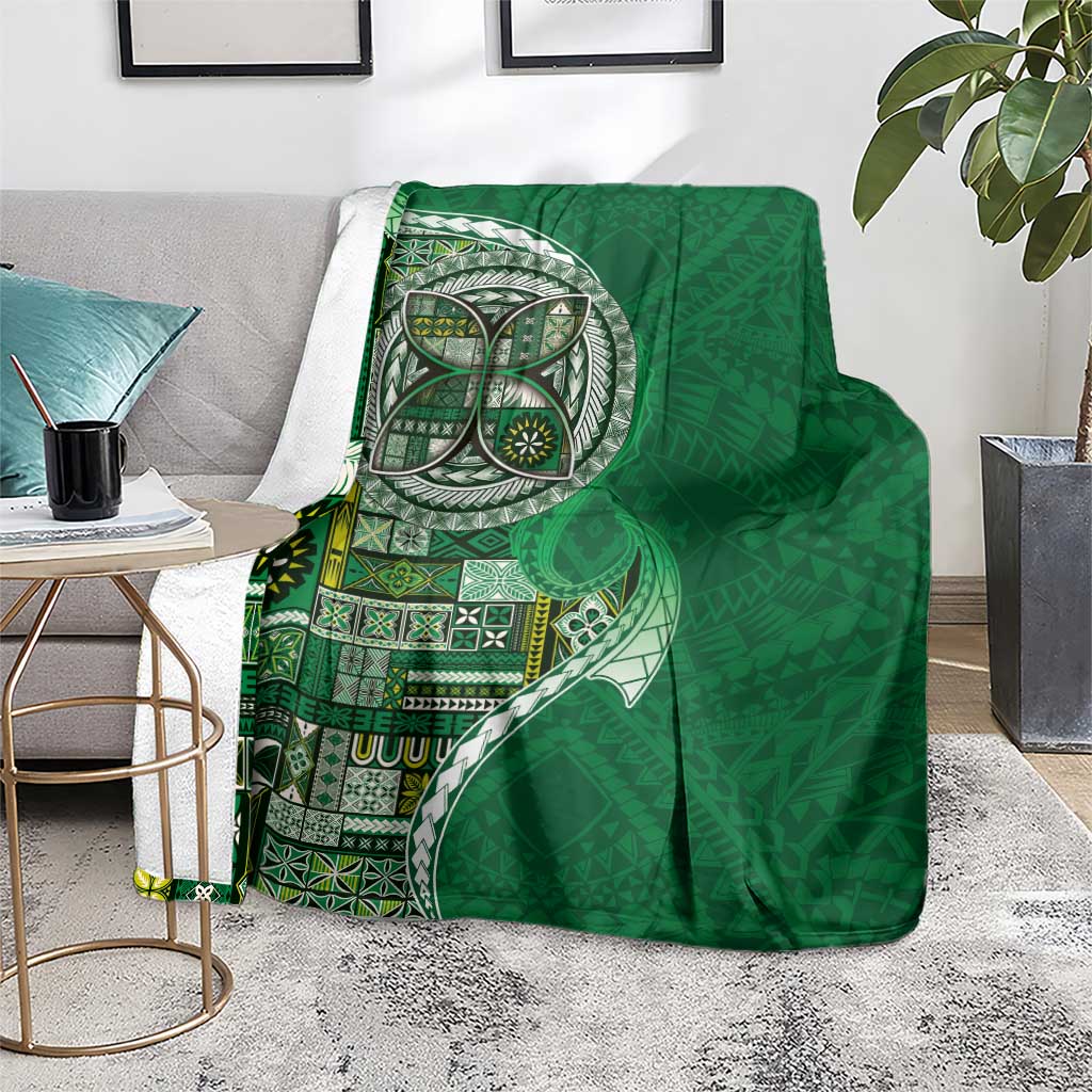 Samoan Siapo Art Tattoo Polynesian Pattern Blanket Green Color - Polynesian Pride