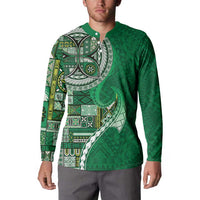 Samoan Siapo Art Tattoo Polynesian Pattern Button Sweatshirt Green Color - Polynesian Pride