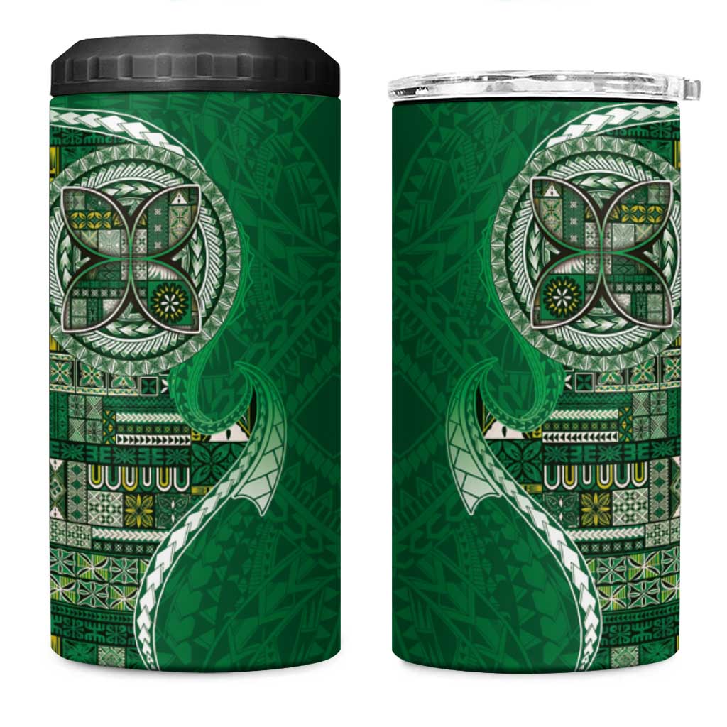 Samoan Siapo Art Tattoo Polynesian Pattern 4 in 1 Can Cooler Tumbler Green Color - Polynesian Pride