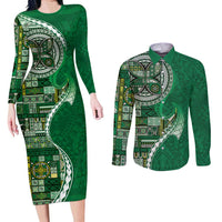 Samoan Siapo Art Tattoo Polynesian Pattern Couples Matching Long Sleeve Bodycon Dress and Long Sleeve Button Shirt Green Color - Polynesian Pride