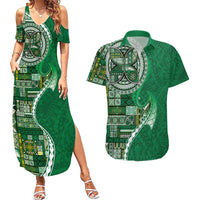 Samoan Siapo Art Tattoo Polynesian Pattern Couples Matching Summer Maxi Dress and Hawaiian Shirt Green Color - Polynesian Pride