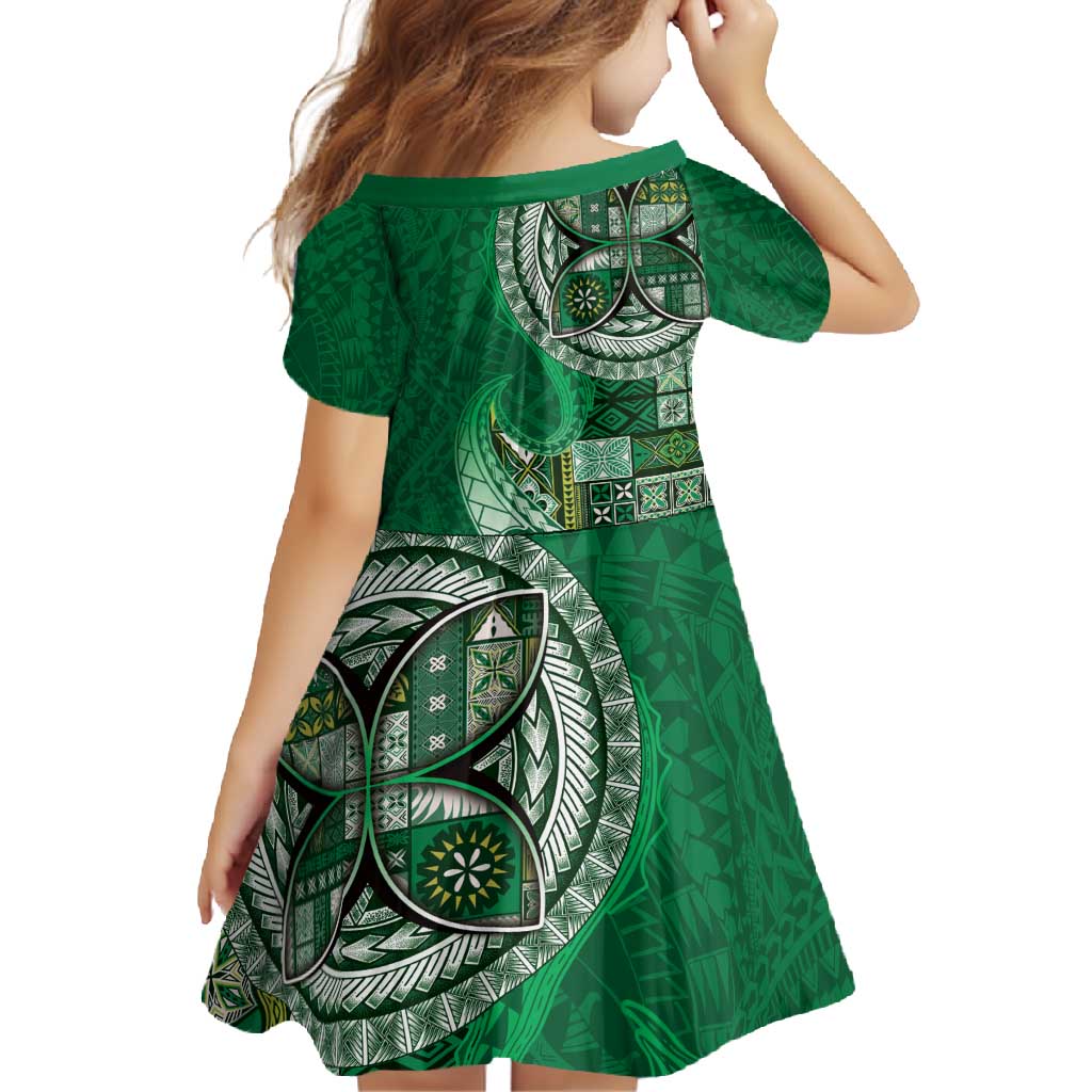 Samoan Siapo Art Tattoo Polynesian Pattern Family Matching Off Shoulder Maxi Dress and Hawaiian Shirt Green Color - Polynesian Pride