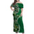 Samoan Siapo Art Tattoo Polynesian Pattern Family Matching Off Shoulder Maxi Dress and Hawaiian Shirt Green Color - Polynesian Pride