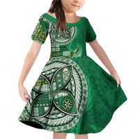 Samoan Siapo Art Tattoo Polynesian Pattern Family Matching Off Shoulder Short Dress and Hawaiian Shirt Green Color - Polynesian Pride