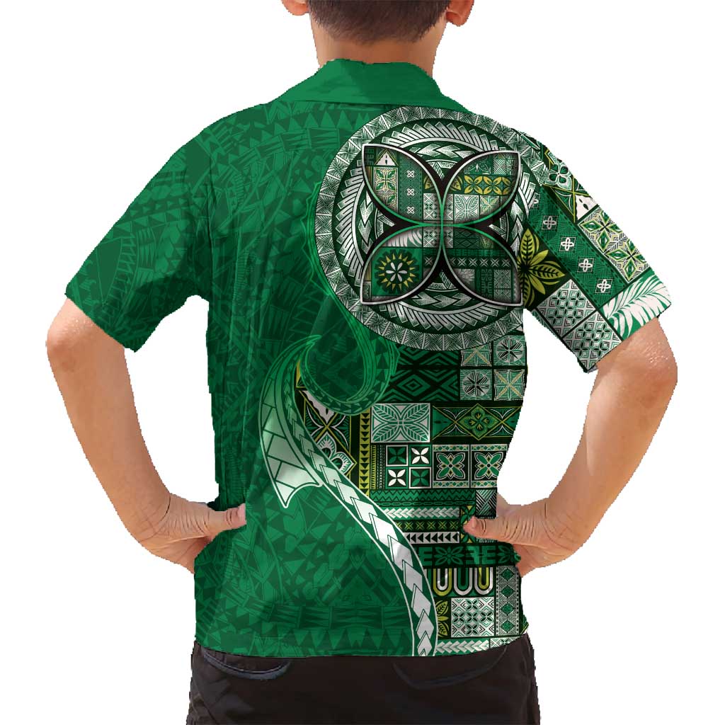 Samoan Siapo Art Tattoo Polynesian Pattern Family Matching Puletasi and Hawaiian Shirt Green Color - Polynesian Pride