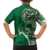 Samoan Siapo Art Tattoo Polynesian Pattern Family Matching Puletasi and Hawaiian Shirt Green Color - Polynesian Pride