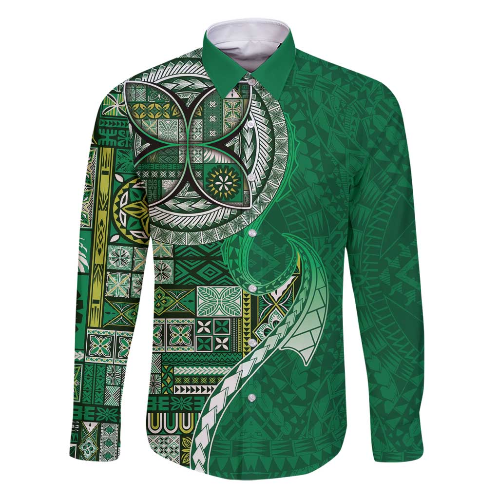 Samoan Siapo Art Tattoo Polynesian Pattern Family Matching Puletasi and Hawaiian Shirt Green Color - Polynesian Pride