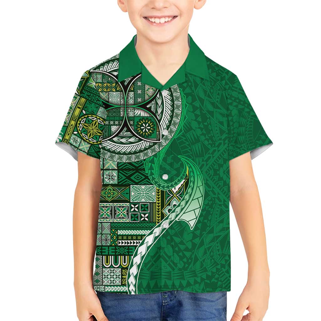 Samoan Siapo Art Tattoo Polynesian Pattern Family Matching Puletasi and Hawaiian Shirt Green Color - Polynesian Pride