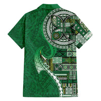 Samoan Siapo Art Tattoo Polynesian Pattern Family Matching Short Sleeve Bodycon Dress and Hawaiian Shirt Green Color - Polynesian Pride