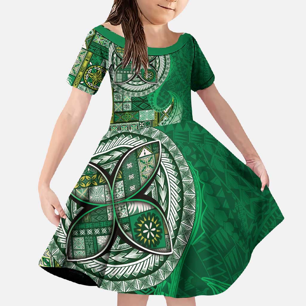 Samoan Siapo Art Tattoo Polynesian Pattern Family Matching Tank Maxi Dress and Hawaiian Shirt Green Color - Polynesian Pride
