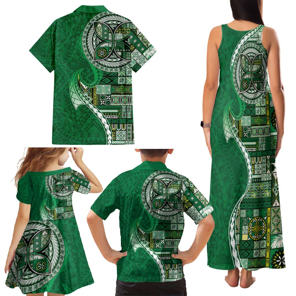 Samoan Siapo Art Tattoo Polynesian Pattern Family Matching Tank Maxi Dress and Hawaiian Shirt Green Color - Polynesian Pride
