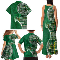 Samoan Siapo Art Tattoo Polynesian Pattern Family Matching Tank Maxi Dress and Hawaiian Shirt Green Color - Polynesian Pride