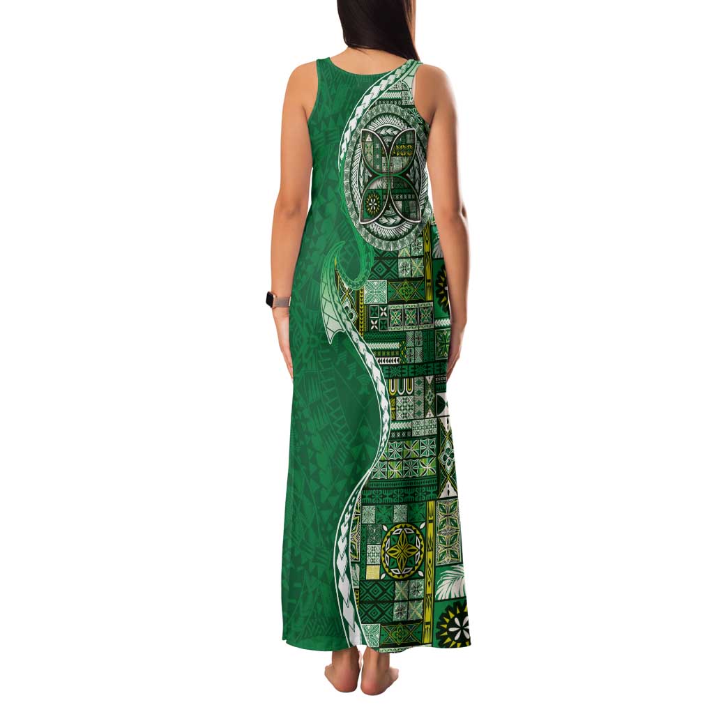 Samoan Siapo Art Tattoo Polynesian Pattern Family Matching Tank Maxi Dress and Hawaiian Shirt Green Color - Polynesian Pride