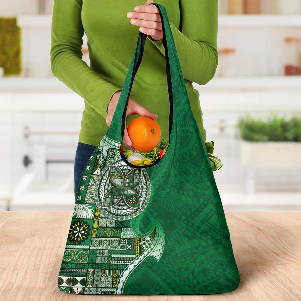 Samoan Siapo Art Tattoo Polynesian Pattern Grocery Bag Green Color - Polynesian Pride