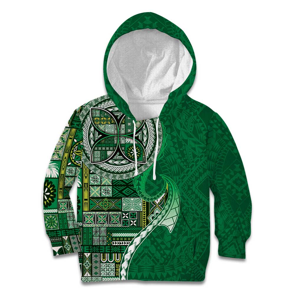 Samoan Siapo Art Tattoo Polynesian Pattern Kid Hoodie Green Color - Polynesian Pride