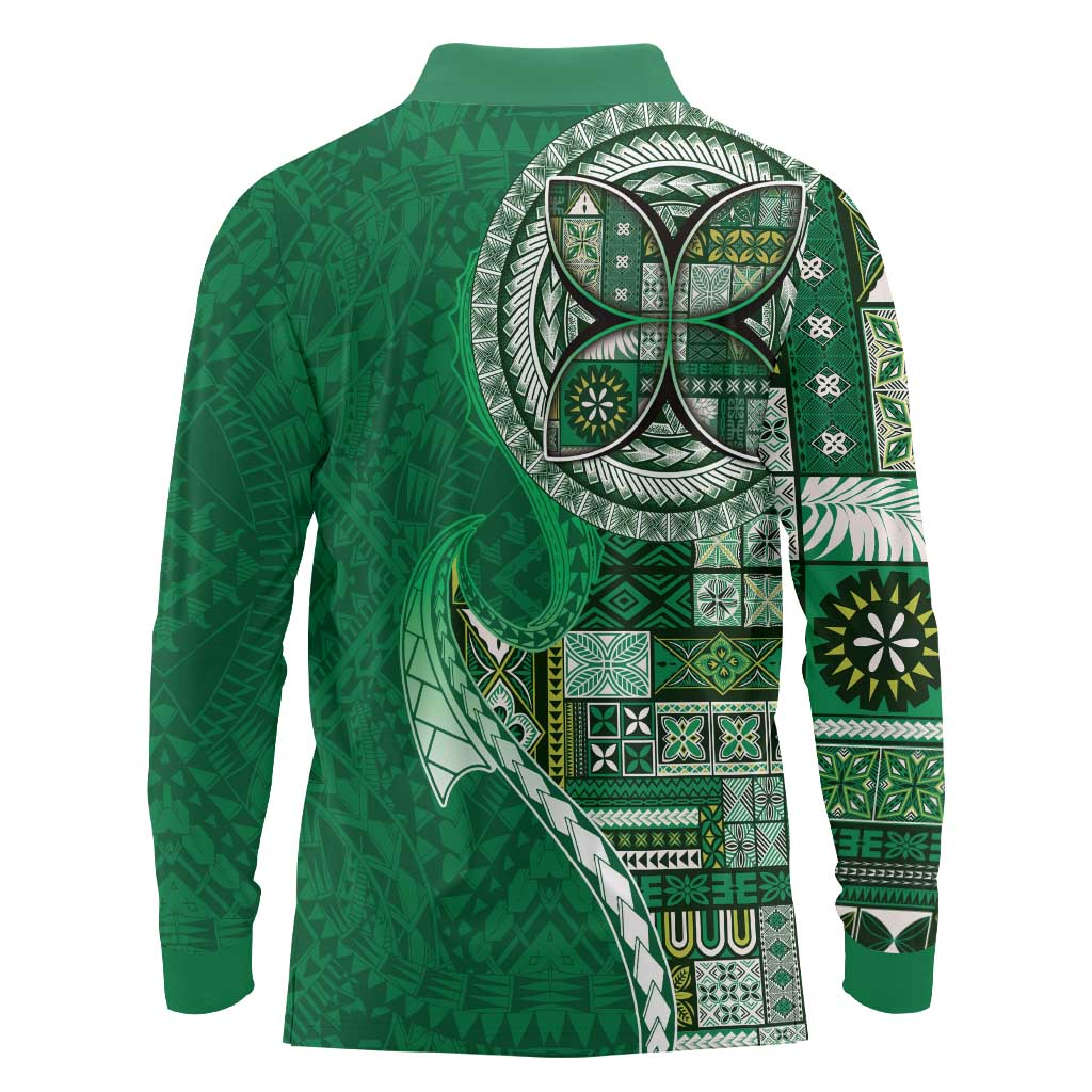 Samoan Siapo Art Tattoo Polynesian Pattern Long Sleeve Polo Shirt Green Color - Polynesian Pride