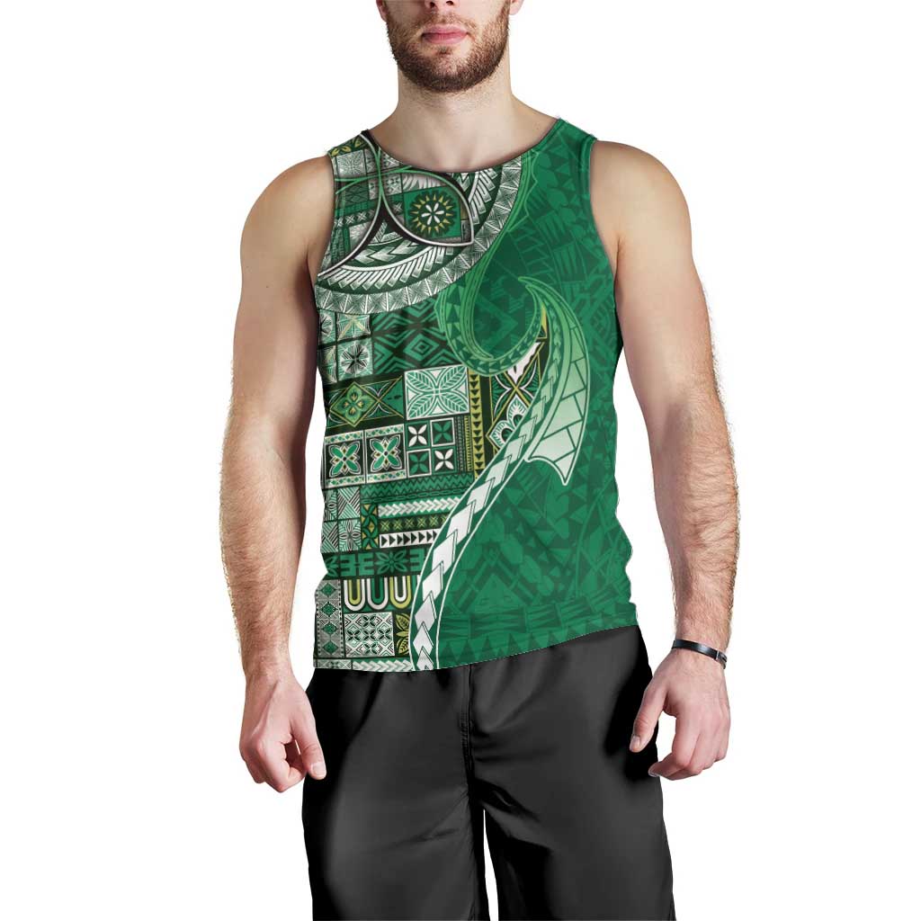 Samoan Siapo Art Tattoo Polynesian Pattern Men Tank Top Green Color - Polynesian Pride