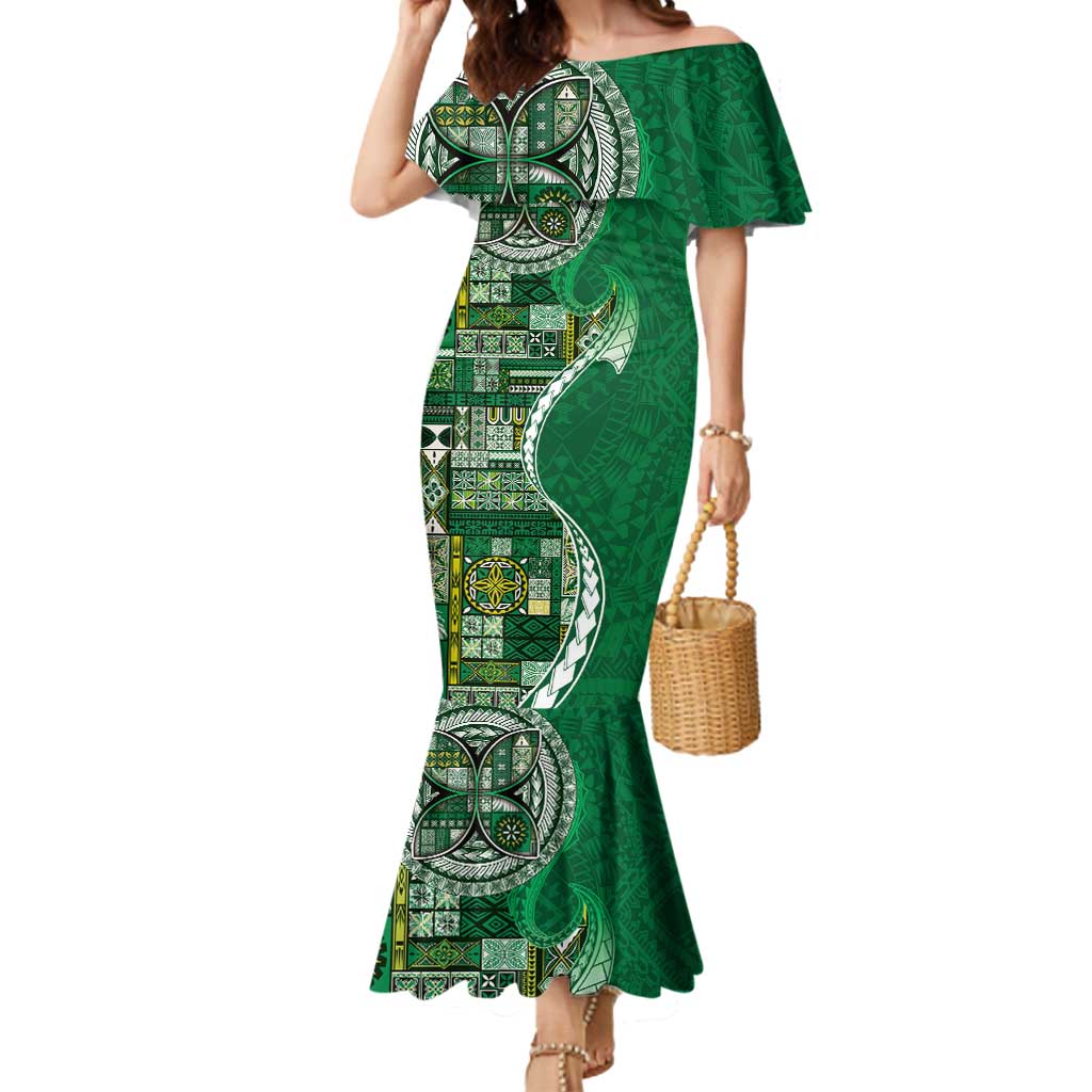 Samoan Siapo Art Tattoo Polynesian Pattern Mermaid Dress Green Color - Polynesian Pride