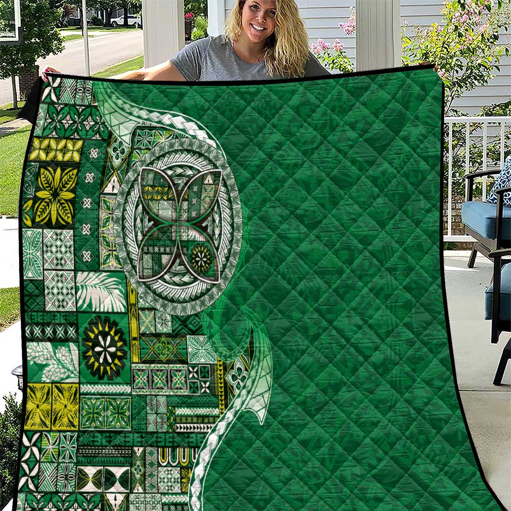 Samoan Siapo Art Tattoo Polynesian Pattern Quilt Green Color - Polynesian Pride