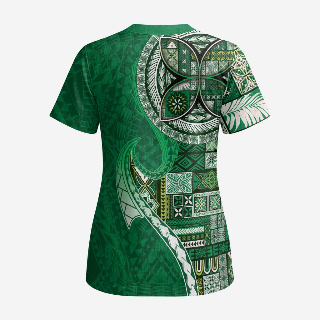 Samoan Siapo Art Tattoo Polynesian Pattern Scrub Top Green Color - Polynesian Pride