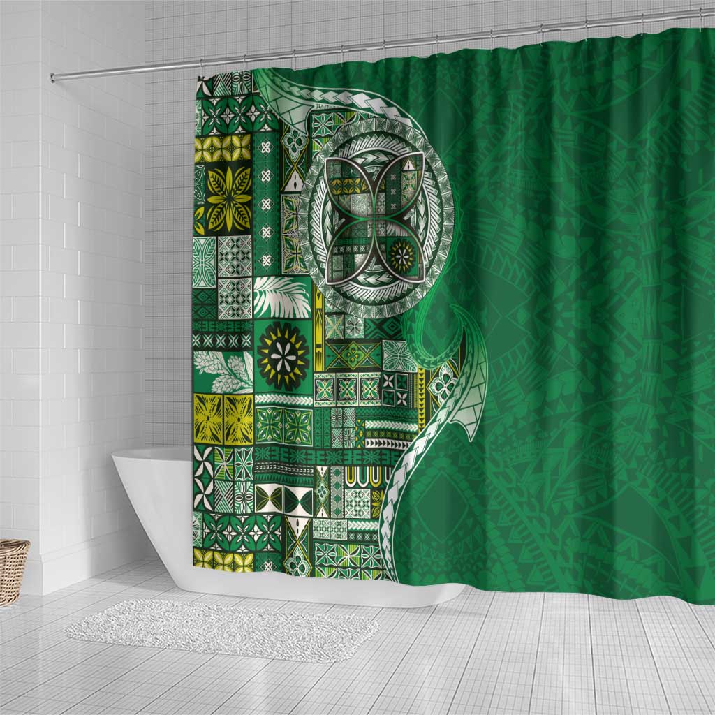 Samoan Siapo Art Tattoo Polynesian Pattern Shower Curtain Green Color - Polynesian Pride