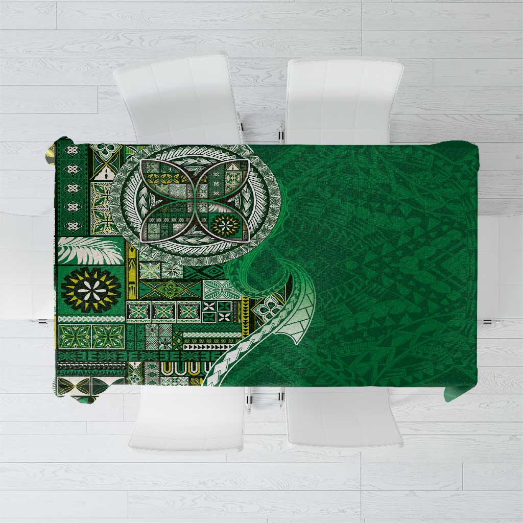 Samoan Siapo Art Tattoo Polynesian Pattern Tablecloth Green Color - Polynesian Pride