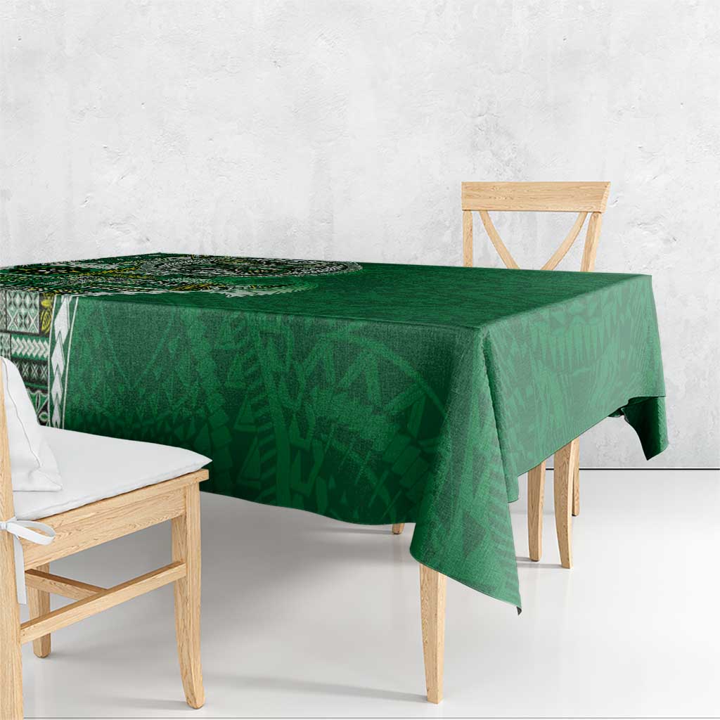 Samoan Siapo Art Tattoo Polynesian Pattern Tablecloth Green Color - Polynesian Pride