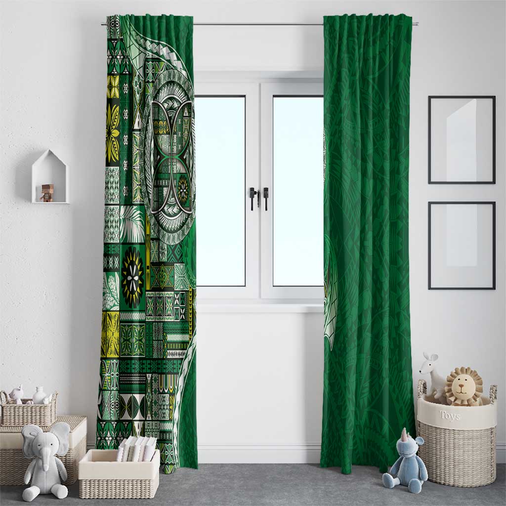 Samoan Siapo Art Tattoo Polynesian Pattern Window Curtain Green Color - Polynesian Pride