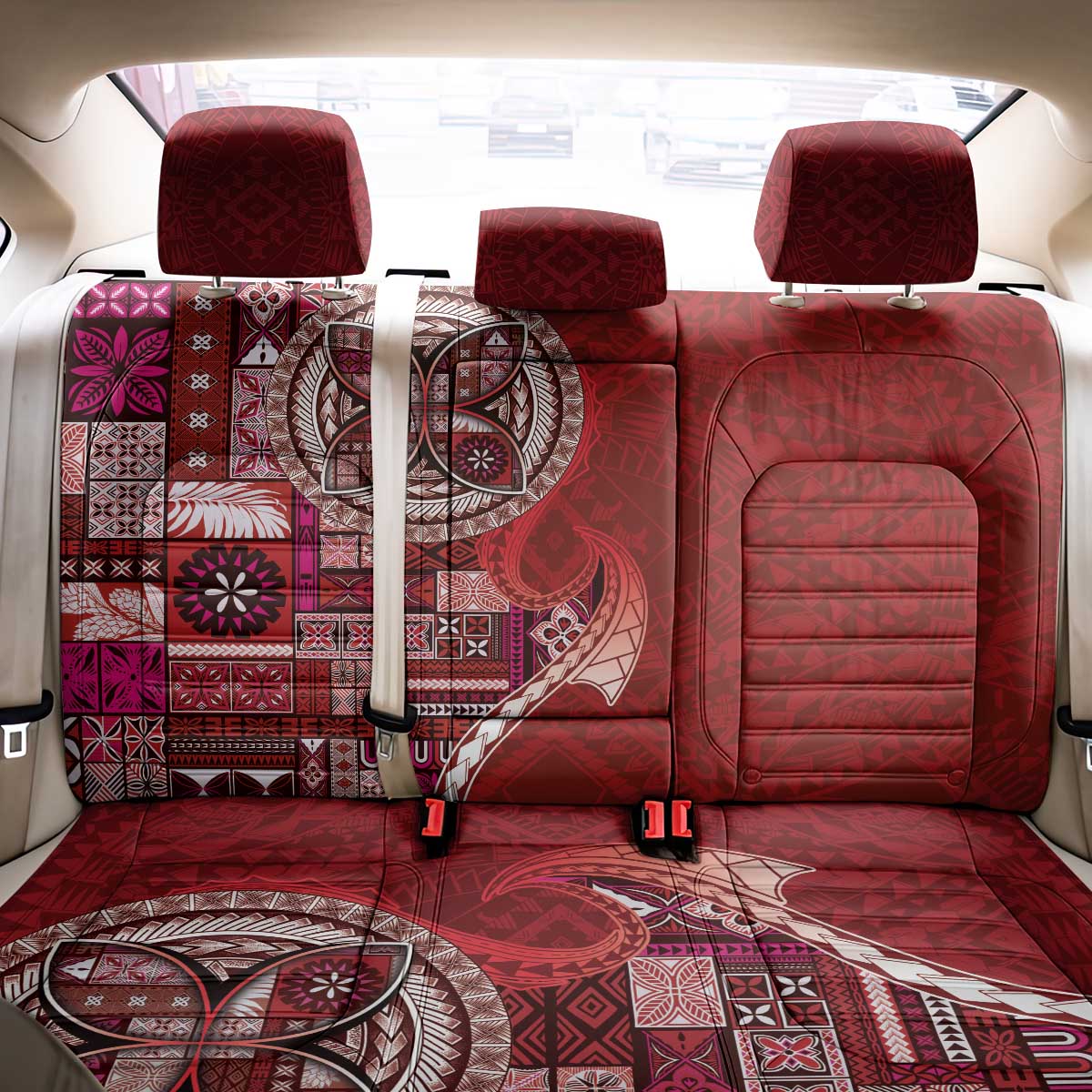 Samoan Siapo Art Tattoo Polynesian Pattern Back Car Seat Cover Red Color - Polynesian Pride