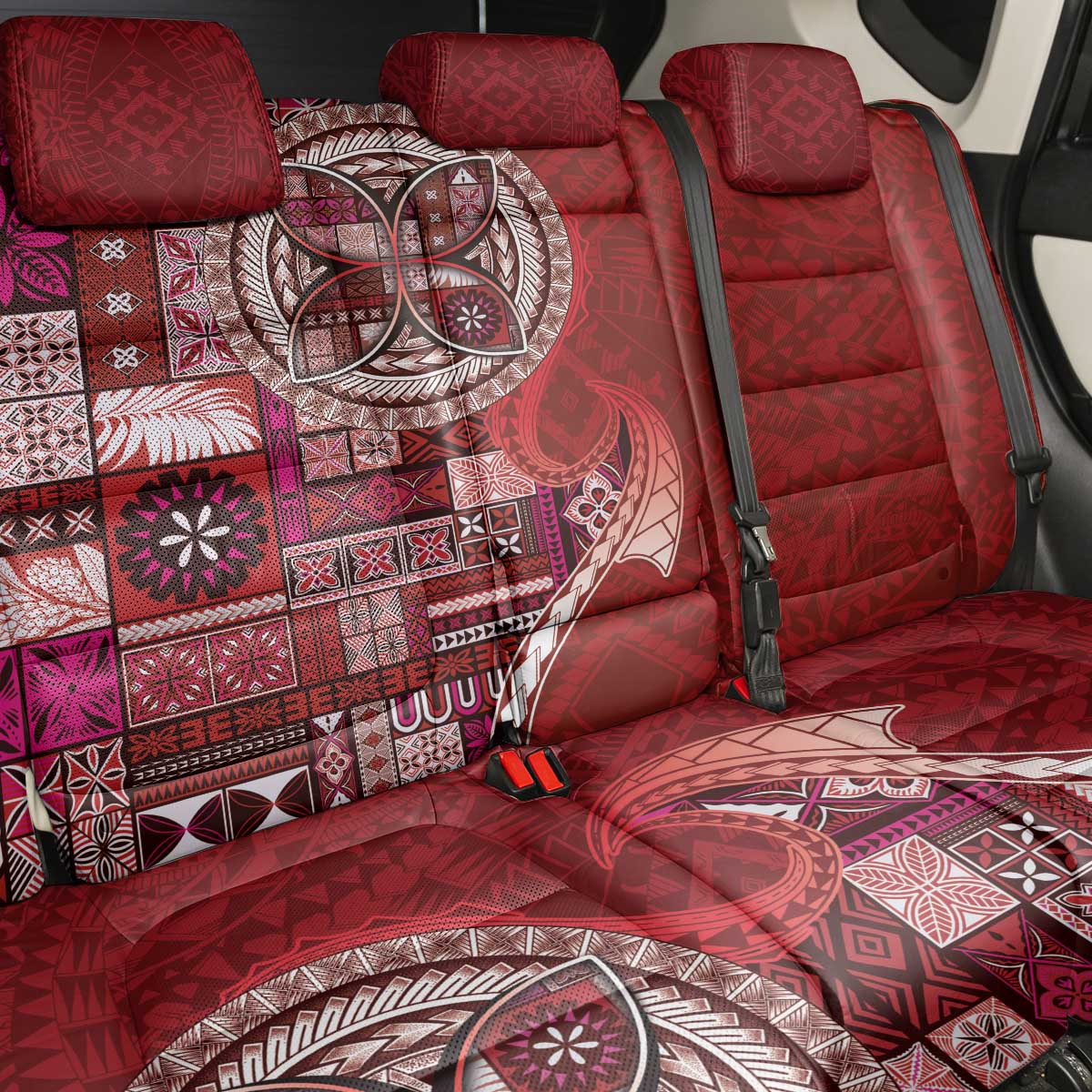 Samoan Siapo Art Tattoo Polynesian Pattern Back Car Seat Cover Red Color - Polynesian Pride
