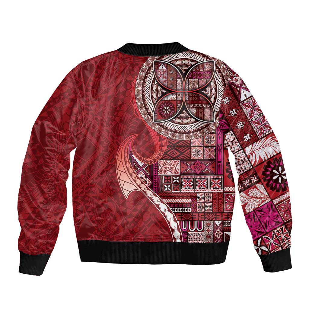 Samoan Siapo Art Tattoo Polynesian Pattern Bomber Jacket Red Color - Polynesian Pride