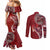 Samoan Siapo Art Tattoo Polynesian Pattern Couples Matching Mermaid Dress and Long Sleeve Button Shirt Red Color - Polynesian Pride
