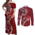 Samoan Siapo Art Tattoo Polynesian Pattern Couples Matching Off Shoulder Maxi Dress and Long Sleeve Button Shirt Red Color - Polynesian Pride