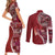 Samoan Siapo Art Tattoo Polynesian Pattern Couples Matching Short Sleeve Bodycon Dress and Long Sleeve Button Shirt Red Color - Polynesian Pride