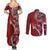Samoan Siapo Art Tattoo Polynesian Pattern Couples Matching Summer Maxi Dress and Long Sleeve Button Shirt Red Color - Polynesian Pride