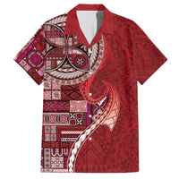 Samoan Siapo Art Tattoo Polynesian Pattern Family Matching Off The Shoulder Long Sleeve Dress and Hawaiian Shirt Red Color - Polynesian Pride