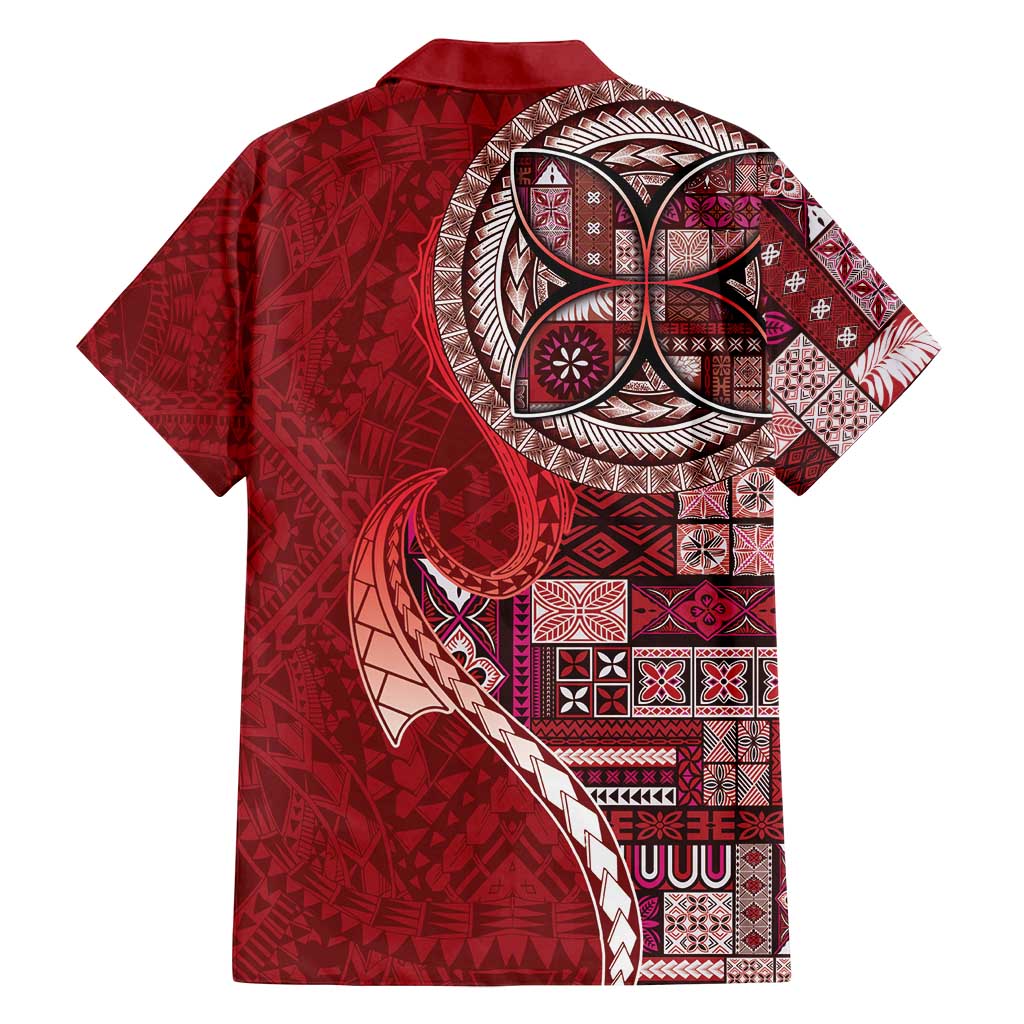 Samoan Siapo Art Tattoo Polynesian Pattern Family Matching Off Shoulder Maxi Dress and Hawaiian Shirt Red Color - Polynesian Pride