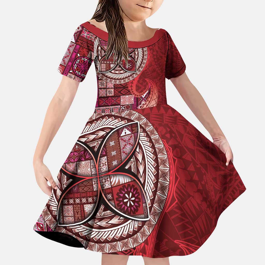 Samoan Siapo Art Tattoo Polynesian Pattern Family Matching Puletasi and Hawaiian Shirt Red Color - Polynesian Pride