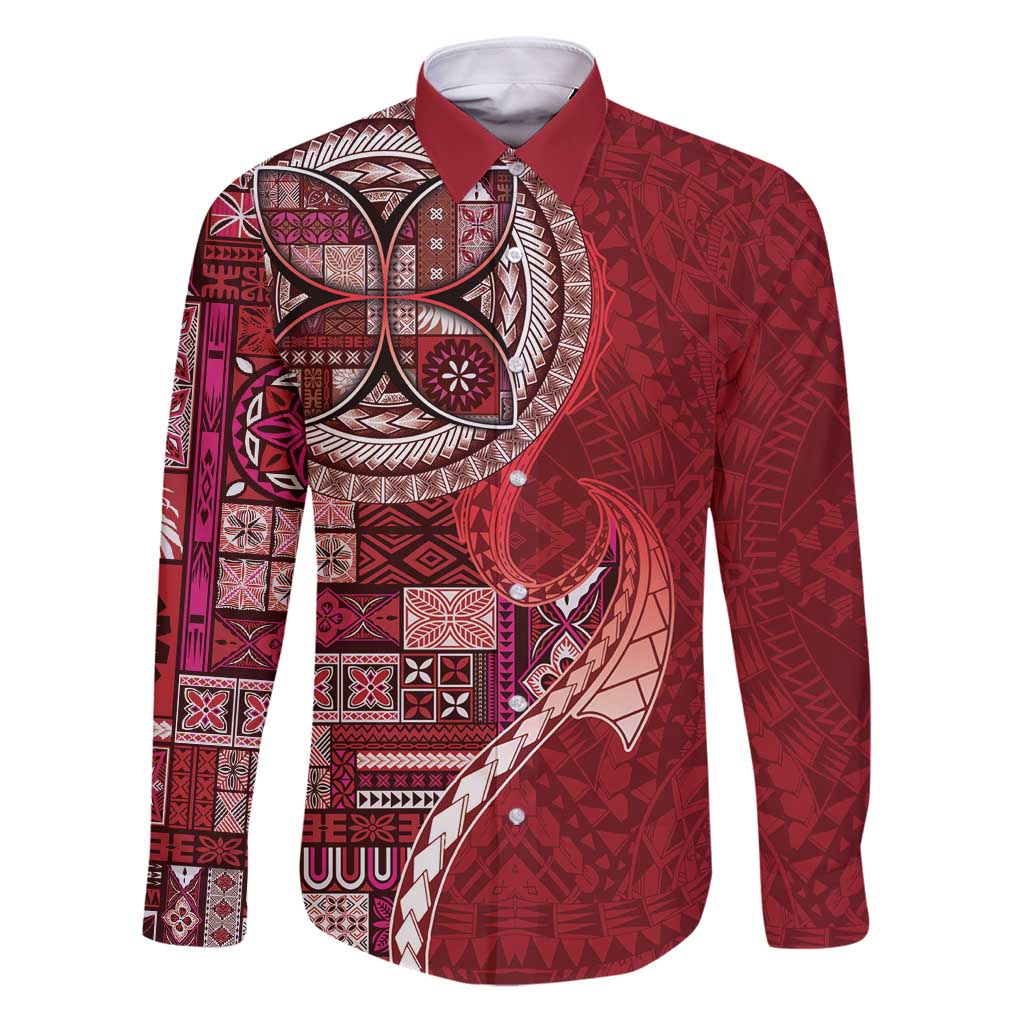 Samoan Siapo Art Tattoo Polynesian Pattern Family Matching Puletasi and Hawaiian Shirt Red Color - Polynesian Pride