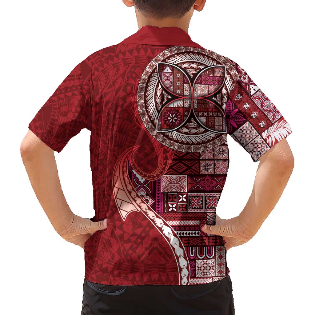 Samoan Siapo Art Tattoo Polynesian Pattern Family Matching Short Sleeve Bodycon Dress and Hawaiian Shirt Red Color - Polynesian Pride