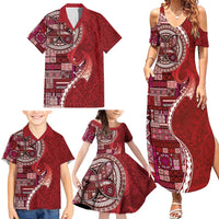 Samoan Siapo Art Tattoo Polynesian Pattern Family Matching Summer Maxi Dress and Hawaiian Shirt Red Color - Polynesian Pride