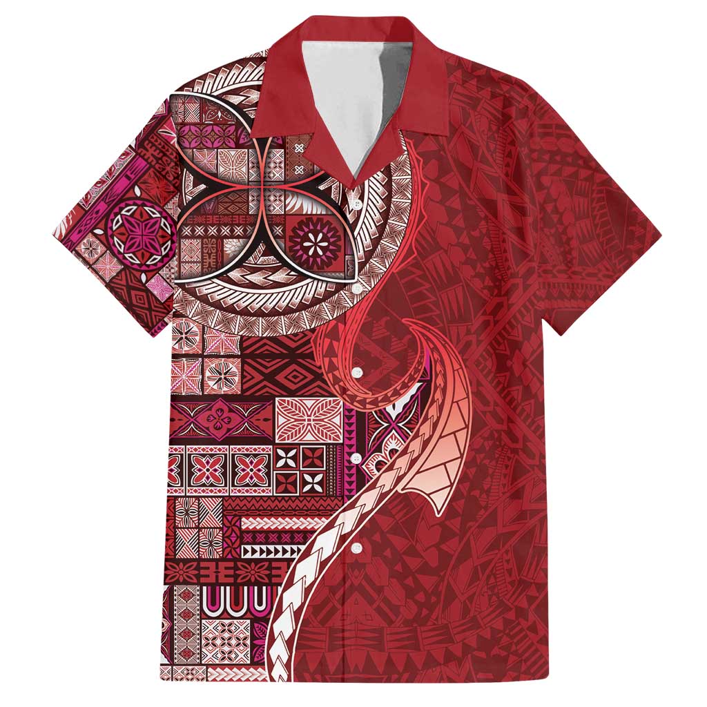 Samoan Siapo Art Tattoo Polynesian Pattern Family Matching Tank Maxi Dress and Hawaiian Shirt Red Color - Polynesian Pride