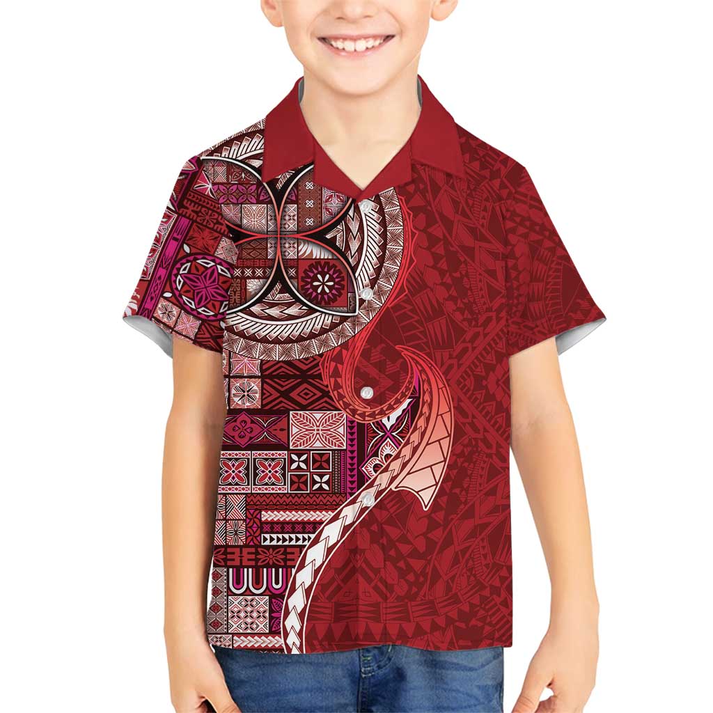 Samoan Siapo Art Tattoo Polynesian Pattern Family Matching Tank Maxi Dress and Hawaiian Shirt Red Color - Polynesian Pride